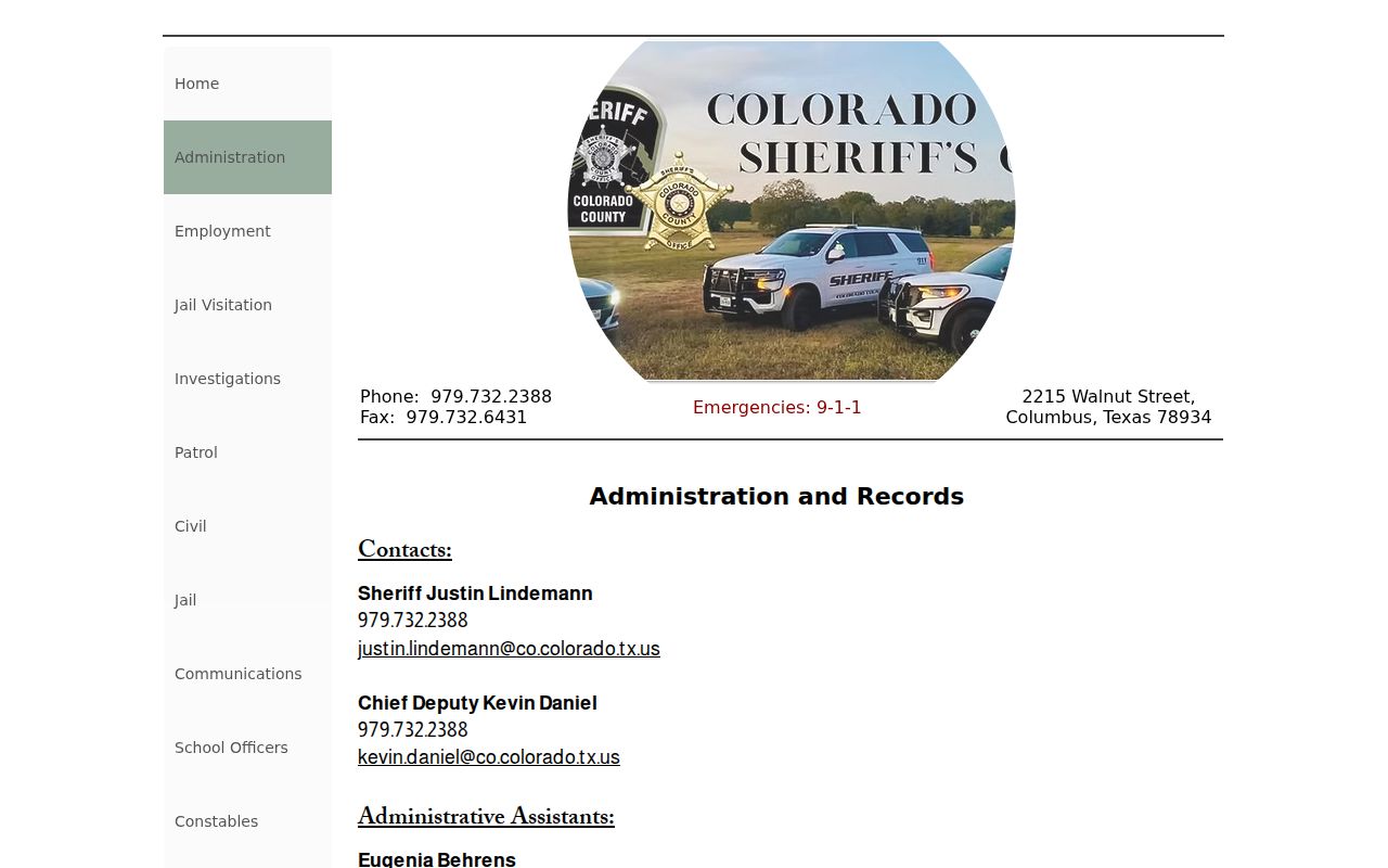 Colorado County Sheriff Administration and Records request information