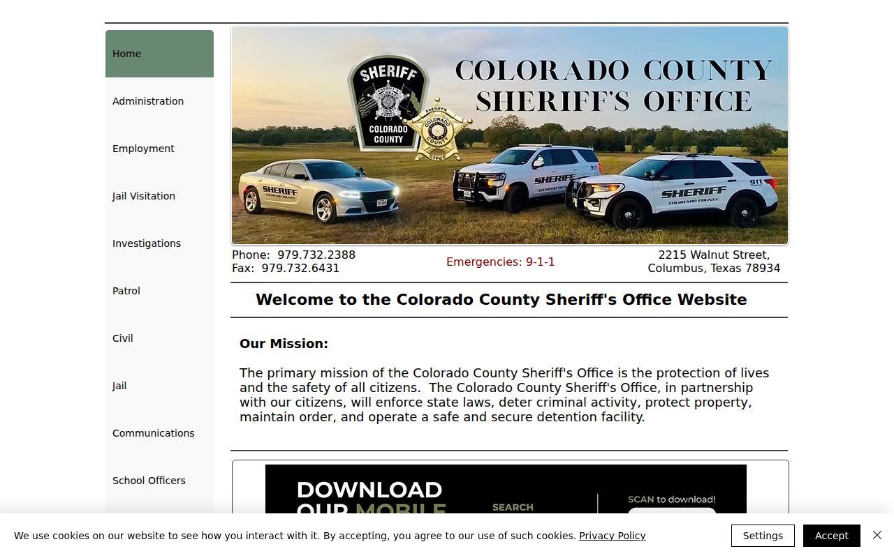 Colorado County Sheriff's Office homepage for arrest and custody records