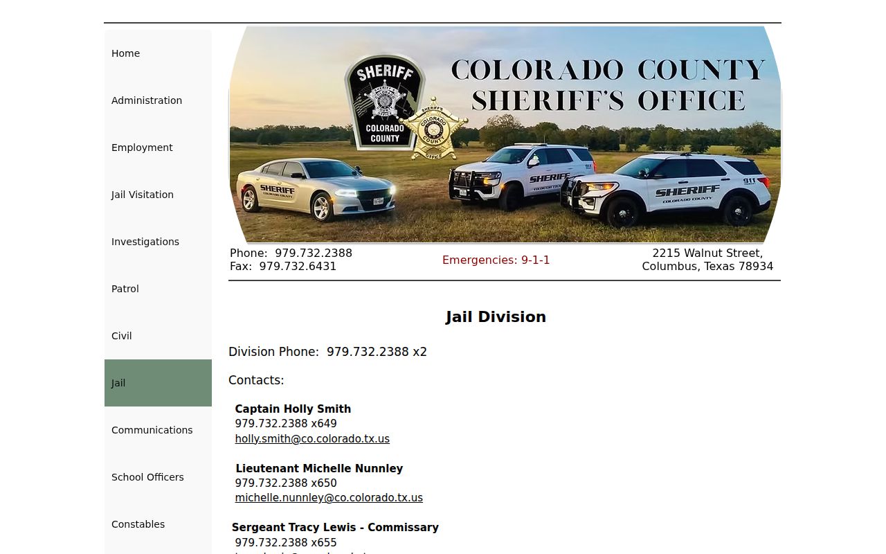 Colorado County Jail contacts for recent arrest and custody checks