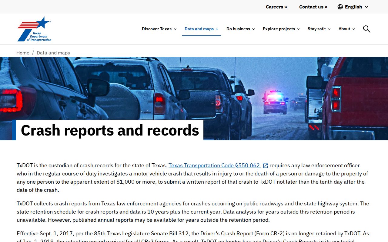 Texas Department of Transportation crash report access for Colorado County incidents