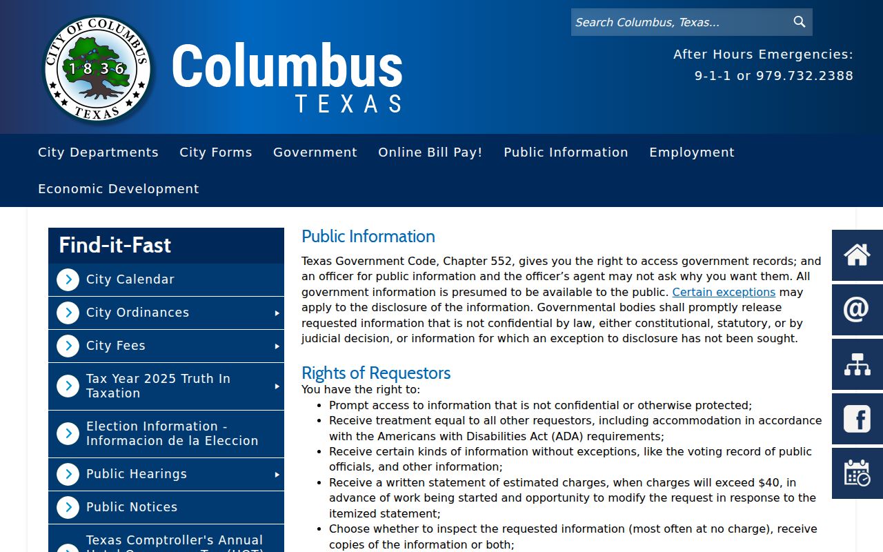 Columbus criminal record request instructions on the city public-information page