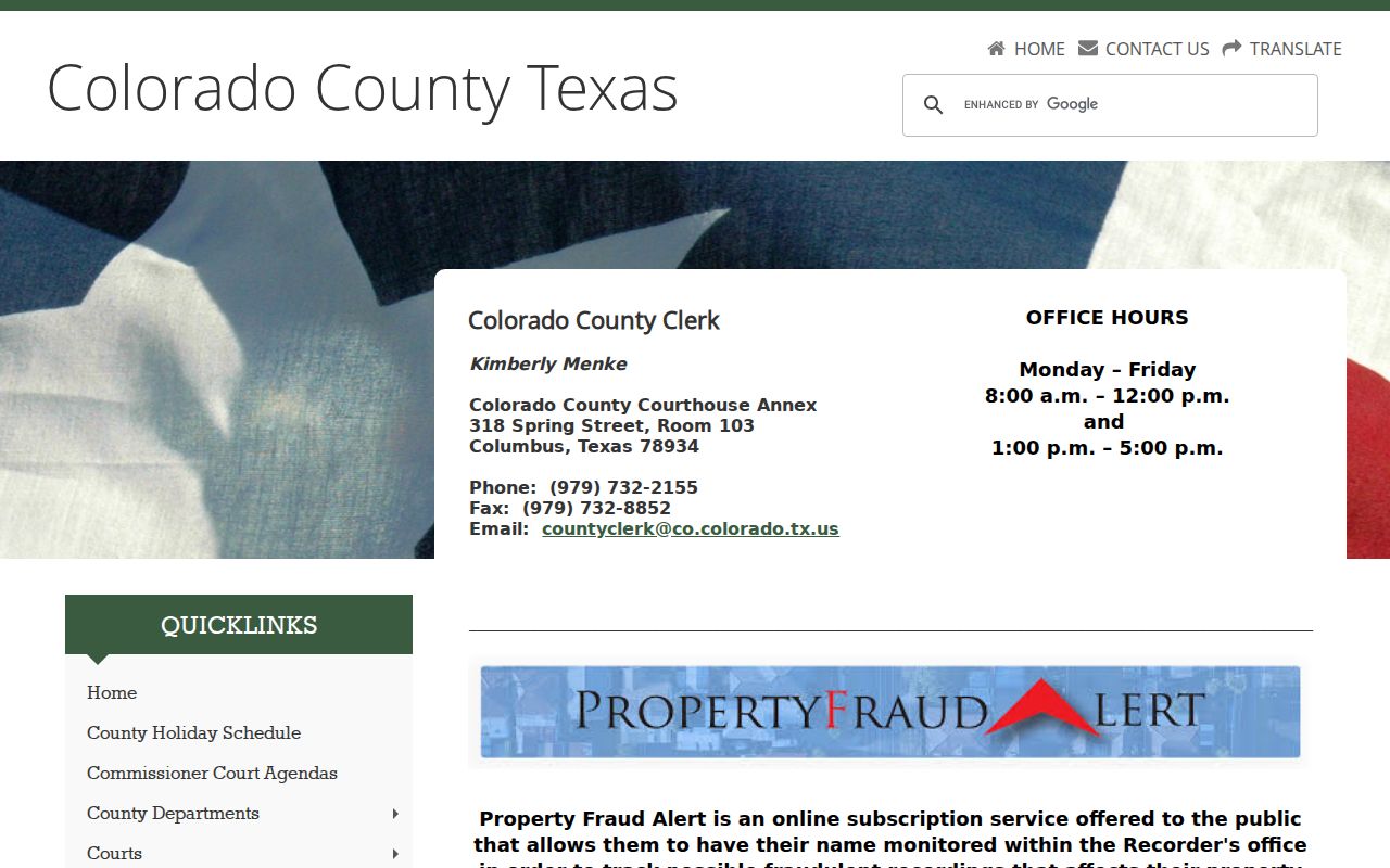 Colorado County Clerk page linking misdemeanor court record searches