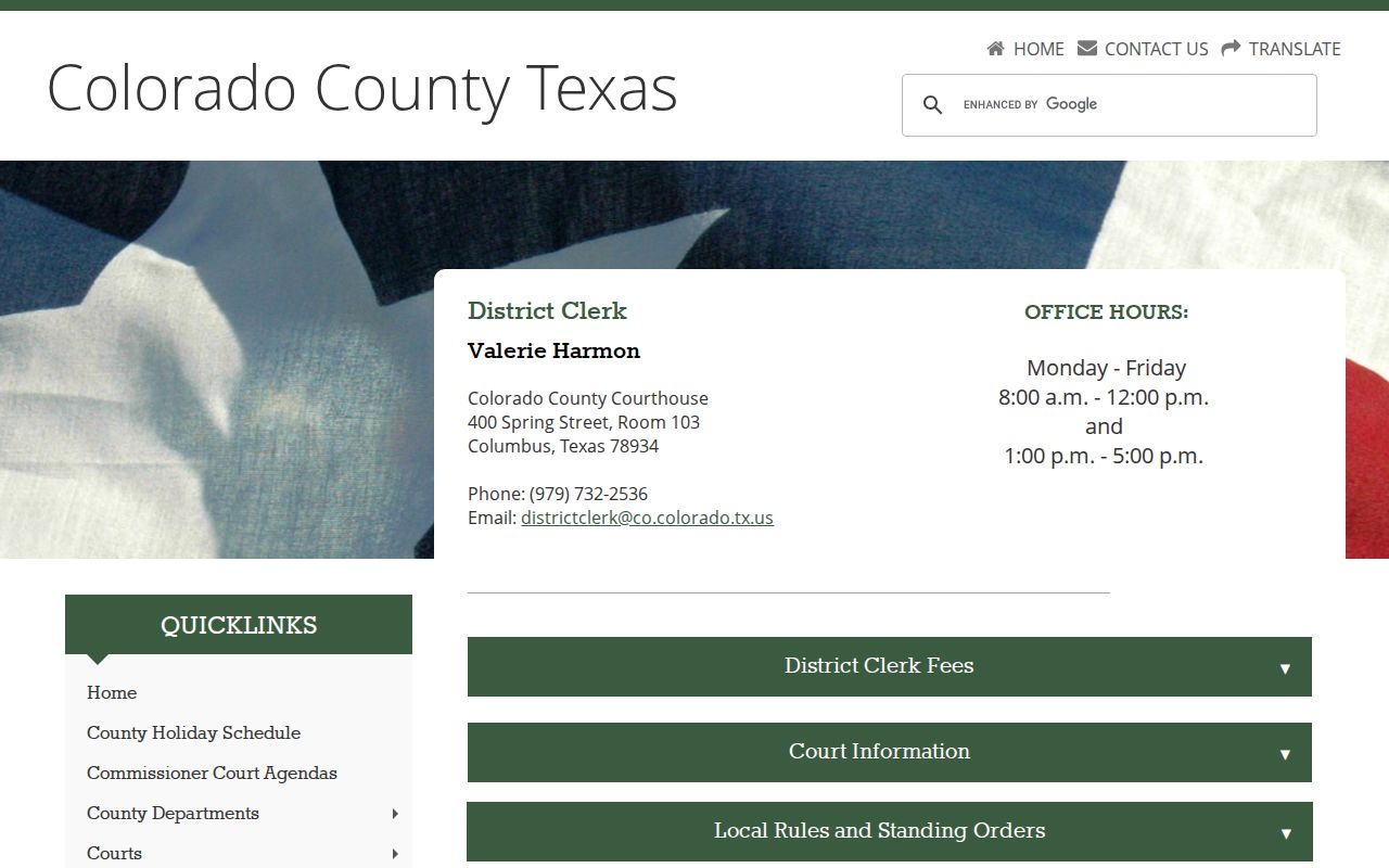 Colorado County District Clerk information for felony court case records