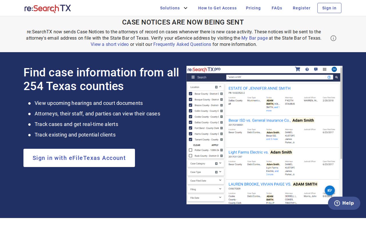 re:SearchTX statewide platform used to locate Colorado County court cases