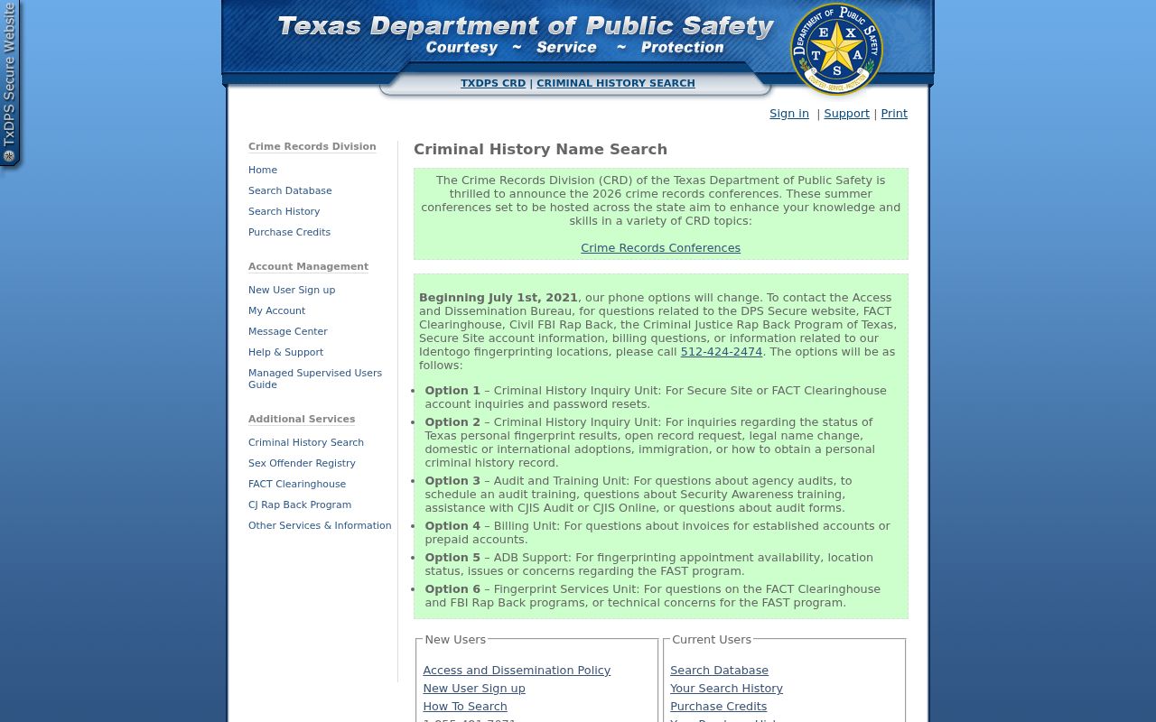 Colorado County criminal history Texas DPS name search