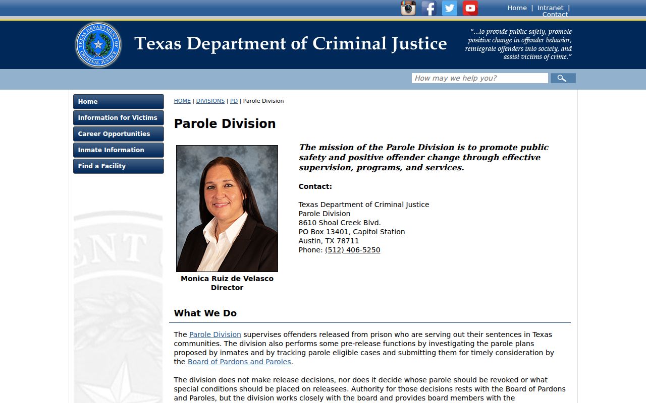 Colorado County criminal history TDCJ parole information