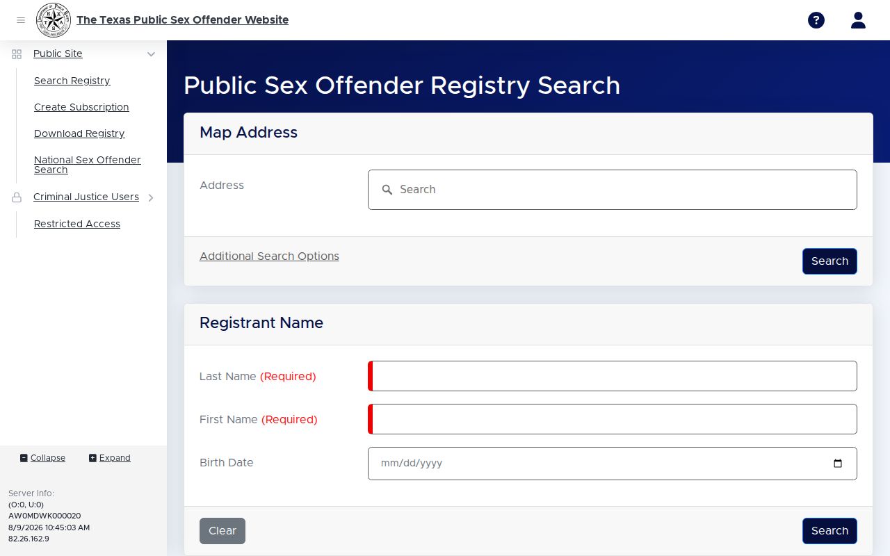 Colorado County sex offender lookup on the Texas DPS registry search